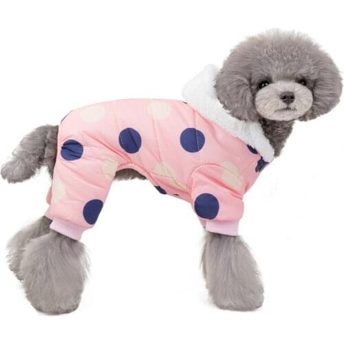 Dog Clothes Hoodie Coat with Polka Dot Winter Warm Dog Puppy Clothes for Small Pet Clothes Jumpsuit