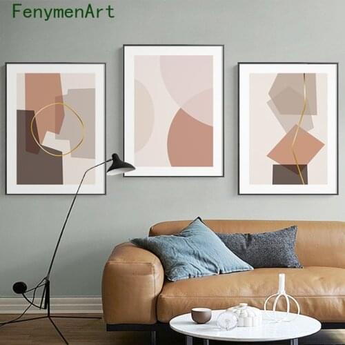 Nordic Blue Pink Geometric Canvas Painting Boho Poster Print Modern Abstract Wall Art Pictures Bedroom Living Room Home Decor