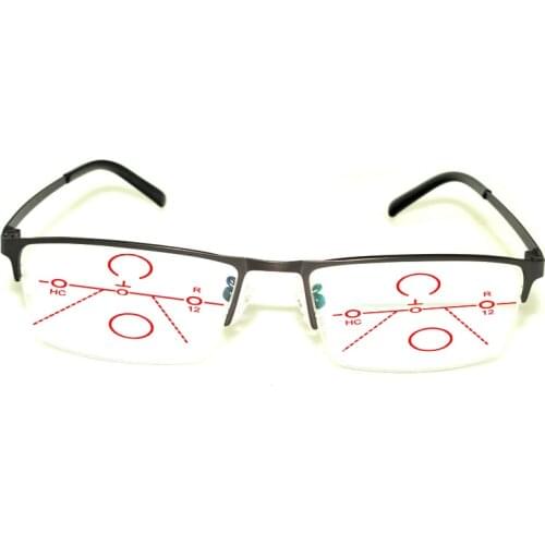 Progressive Multifocal Anti Blu Light Reading Glasses Black Frame Men Women High Quality Business Halfrim +0.75 To +4.0