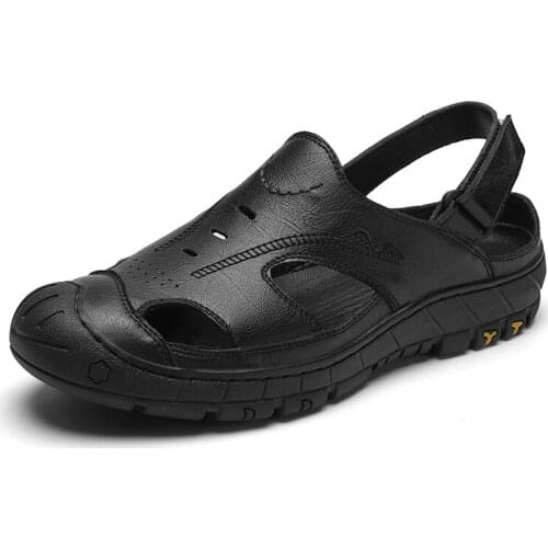 Summer Genuine Leather Mens Casual Sandals Luxury Handmade Sewing Mens Leather Shoes Outdoor Driving Leisure Sandals for Men