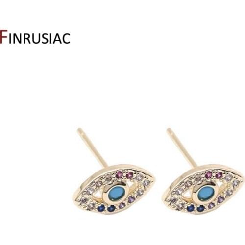 2021 Lucky Eye Blue Zircon Evil Eye Stud Earrings Gold Plated Cute Small Earrings for Women Girls Fashion Jewellery