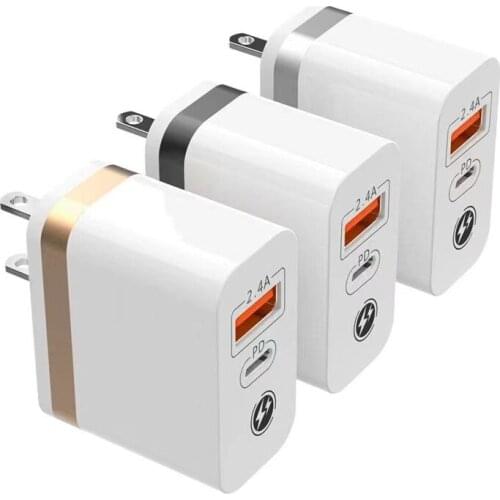 2 USB Adapter Type-C PD +2.4A Quick Charge US UL Plug Wall Charger universal for Smartphone moblie phone