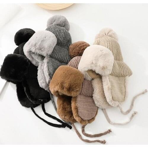 Womens Faux Fur Knitted Beanie Hat Soft Pom Pom Ball Outdoor Riding Skiing Cap Furry Women Thick Warm Hats