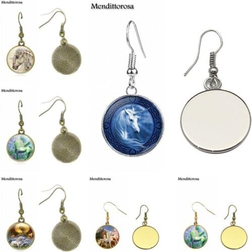 Mendittorosa Glass Bronze/Silver/Golden Clip Ear Hook Drop Earrings For Women Neck Lace Green Glass Jewelry Bijouterie Unicorn