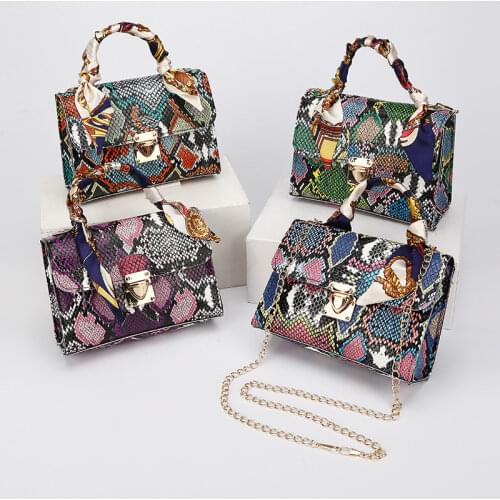 2021 retro snake pattern Handbag color contrast scarves fashion single shoulder diagonal cross bag hair