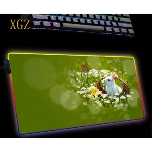 XGZ cute rabbit XXL large RGB computer gaming accessories player rubber non-slip mouse pad LED backlight pad keyboard pad