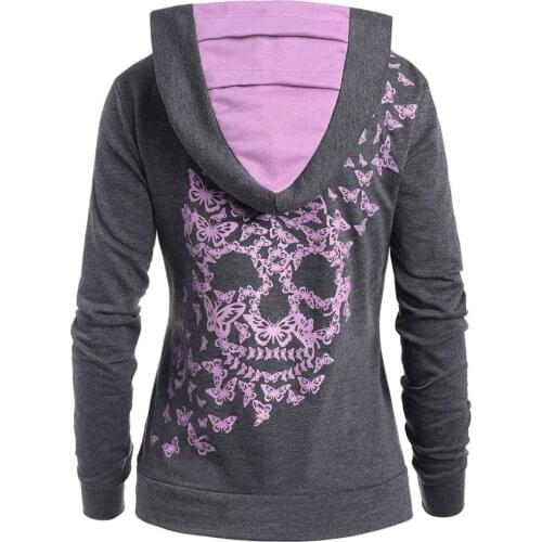 Halloween Womens Fashion Butterfl Skull Print Sweatshirts Oversized Hoodie Sweatshirt Tops Long Sleeve Sweatshirt Moletom Hoodie