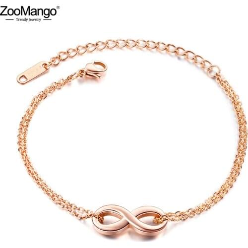 ZooMango Titanium Stainless Steel Infinity 8 Word Charm Bracelets For Women Rose Gold Bohemia Beach Chain Link Bracelet ZB17086