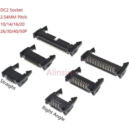 10pcs DC2 10/16/20/26/34/40 PIN 2.54MM pitch MALE SOCKET straight/Right angle idc box headers CONNECTOR 10P/20P/40P FOR FC Cable