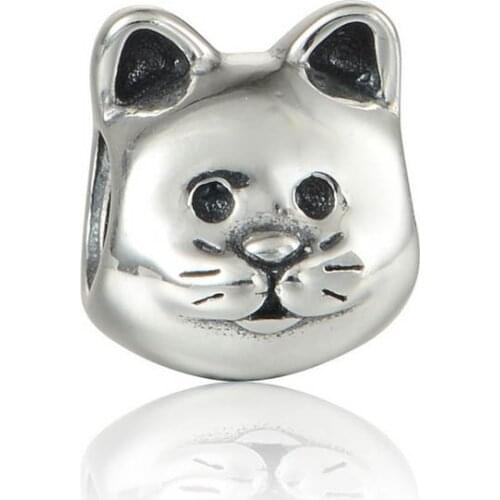 100% Authentic 925-Sterling-Silver Animal Charms Curious Cat Beads Fits Pandora bracelets DIY Jewelry Making