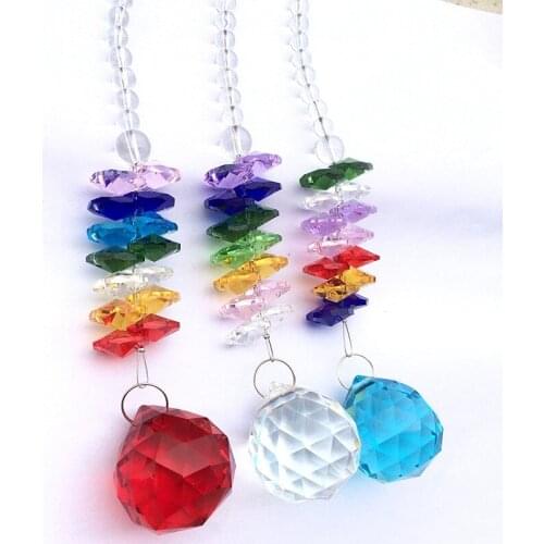 3pcs Mixedcolors 18cm(H) Crystal Octagon Beads With Chandelier Suncathers ball For Window Hanging Decoration,Wedding accessories