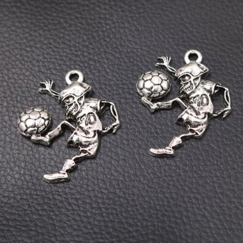 4pcs Silver Plated Skull Ball King Pendant Sports Necklace Earrings Metal Accessories DIY Charms For Jewelry Crafts Making A2377