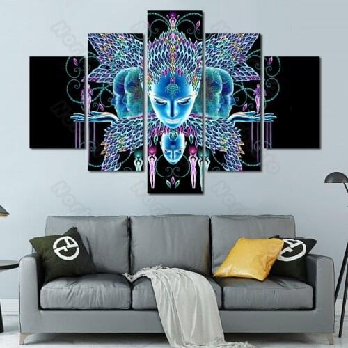 5 Pieces Hd Printed Canvas Religious Art Figure Painting Poster Goddess Statue Picture Blue Light for Home Rooms Wall Decoration