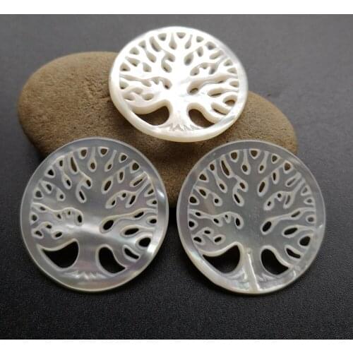 50pcs/lot 30mm Natural Round Life of Tree Mother of Pearl shell for DIY Jewelry Hollow Tree MOP Pearl shell for Earrings