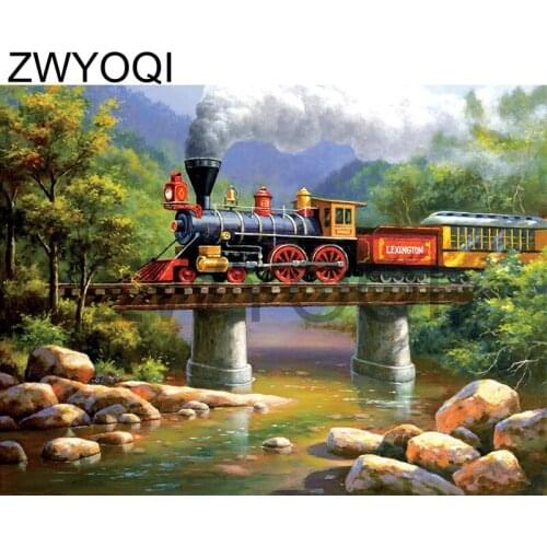 5D DIY Diamond embroidery Cross stitch Full Round Diamond painting train bridge Full Square Diamond mosaic train bridge stone