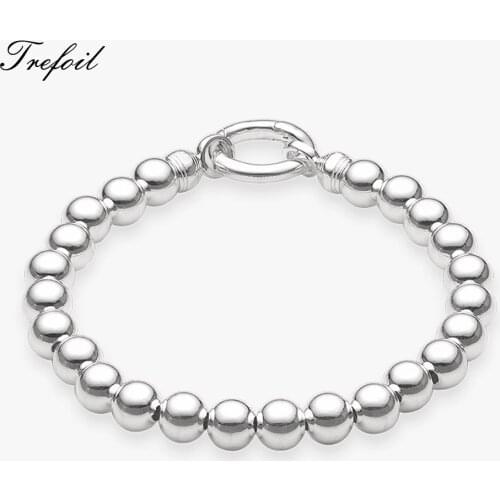 Bracelet Beaded Cuff with Silver Spring Clasp, 2018 New 925 Sterling Silver Fashion Jewelry Trendy Gift for Men Boy Women Girls