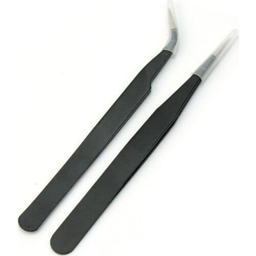Nail Art Rhinestones Eyelashes Extension Straight & Curved Tweezers Tool Set-Black