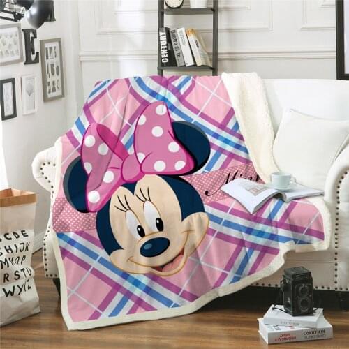 Home Textile Disney Pink Plaid Cute Cartoon Minnie Pattern Comfort Blanket Adult Children Sofa Bedding Bedroom Decoration
