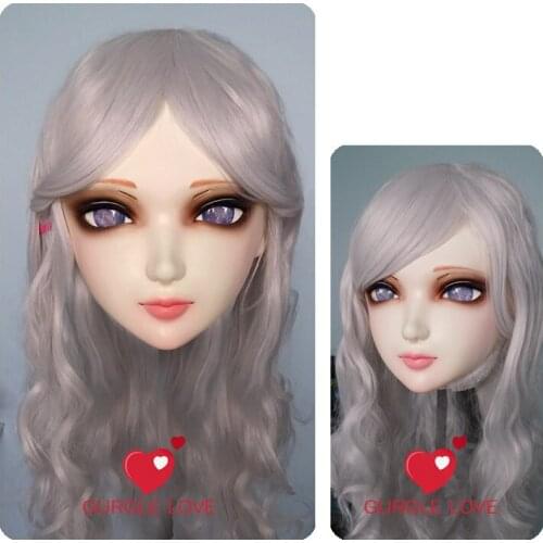 GL006)Female Sweet Girl Resin Half Head Kigurumi BJD Mask Cosplay Japanese Anime Role Lolita Lifelike Real Mask Crossdress Doll