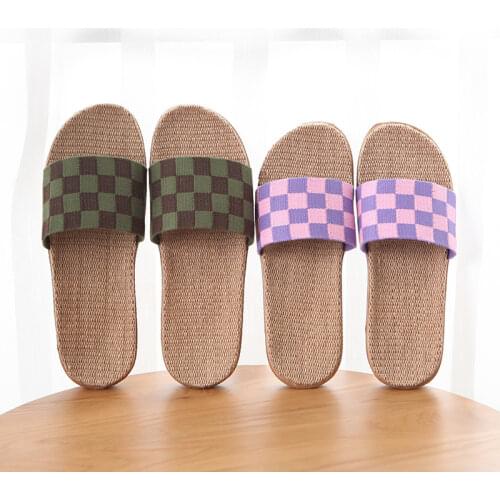 Glglgege New Flax Slippers Women Indoor Home Shoes Woven Linen Belt Casual Flat Slides Female Flip Flops Summer Hemp Slippers