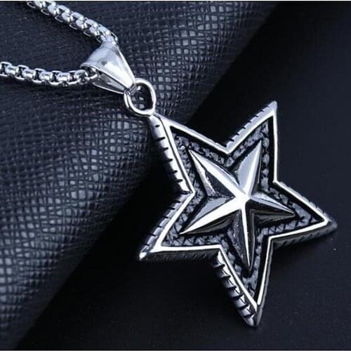 HNSP 3D Starfish star Pendant Necklace for men male Lucky Gift Stainless steel chain