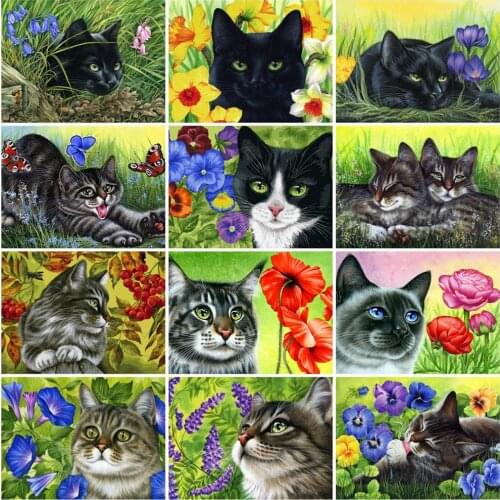HUACAN Flower Cat Pictures By Number Animals Kits Home Decoration Painting By Number Lake Scenery HandPainted Art Gift