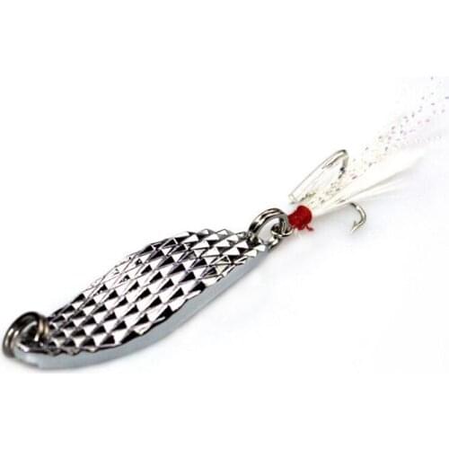 2Pcs 10g 5cm Leech Spinner Fishing Bait Rhombus Silver color Spoon Metal Hard Bait Armed With Feather Hook