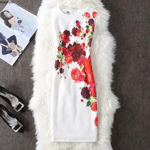 Houthion Womens Dress Flower Print Dresses Casual Fashion Pure New Mid Waist Splicing Fast Delivery