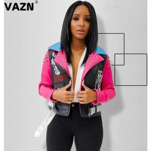 VAZN Hot High-end Age Reduction Leather Outwears Free Sexy Fashion Full Sleeve Wild Joker Slim Women Short Energy Outwears