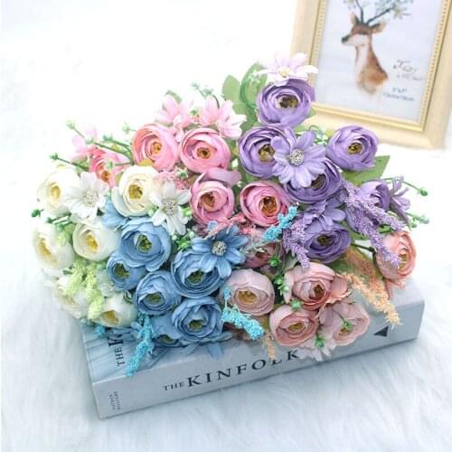 Hot-selling simulation flower bud rose bouquet 6 forks 6 flower heads 5 sets of simulated jam DIY fake flowers wedding Christmas