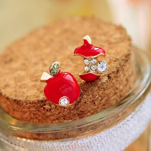 Fashion beautiful red drops glaze apple asymmetric crystal earrings for women Hot sale