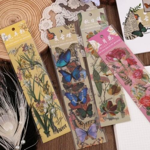 Nature Plant Collection PET Deco Stickers Butterfly Flower Leaf Transparent junk Journaling Accessories Aesthetic Stickers