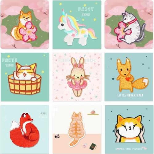 Animal Embroidery Stickers Rabbit Cat Iron on Patches for Clothing Jeans Bags Sewing Applique Cute Parches DIY Clothes Stickers