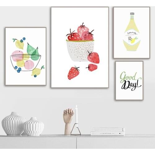 Funny Fruit Kitchen Wall Art Posters And Print Nordic Cartoon Lemon Strawberry Canvas Painting Bathroom Bedroom Home Decor