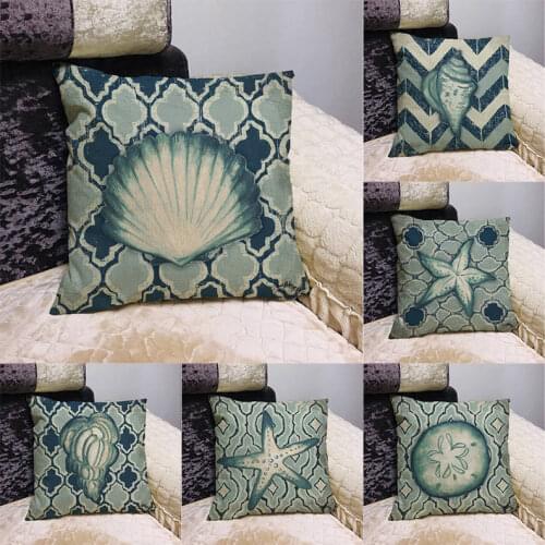Marine Life Cotton Linen Shell Pillowcase Blue Marine Cartoon Throw Pillow Home Linen Large Sofa Bedding Ocean Decoration T167