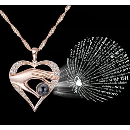 New Palm Necklace 100 Language I love You Necklace Memory Projection Pendant Wedding Letter Necklace Drop Shipping