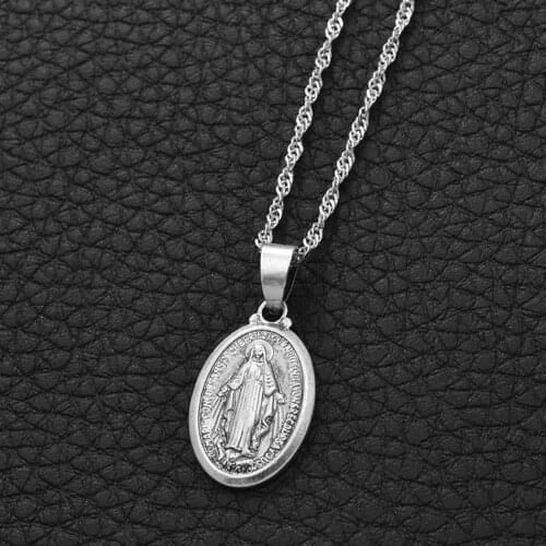 Anniyo Virgin Mary Pendant Necklace for Women Girls,Our Lady Jewelry Wholesale Colar Cross Trendy Chain #113810