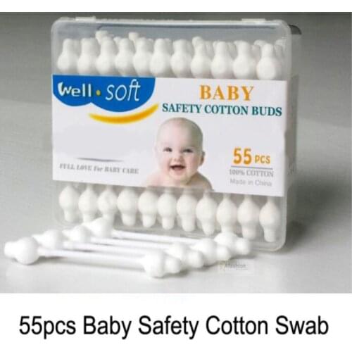 55pcs Safety Baby Cotton Swab Gourd shape clean baby ears Sticks Health Medical Buds Tip swabs box plastic cotonete