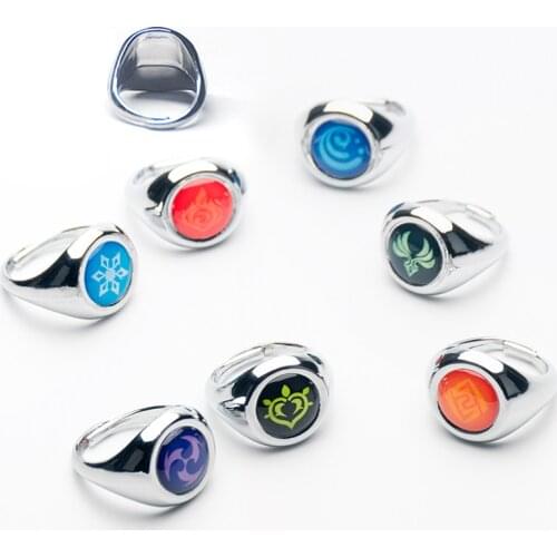 Hot Game Genshin Impact Cosplay Ring Accessories Element Vision God Eye Metal Finger Jewelry Ring Toys for Children Adult Gift
