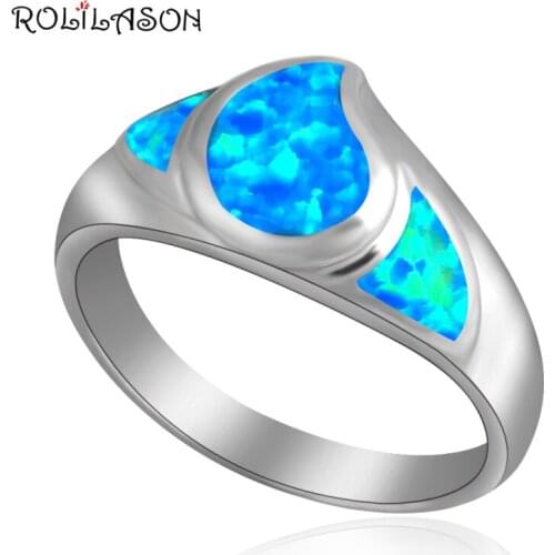 Popular Anniversary gifts design Blue fire Opal silver plated Rings fashion jewelry USA size#6.75 #7.5 OR433
