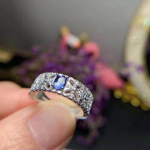 Natural Sri Lanka Sapphire Ring S925 Sterling Silver Sweet Flower Styling Ring Womens Exquisite Fashion Jewelry