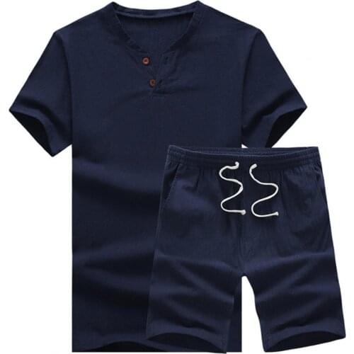 Plus Size Men Outfit Solid Color Casual Tracksuit Two Piece Set Short Sleeve T-shirt Drawstring Shorts Set Homewear Sports Suit