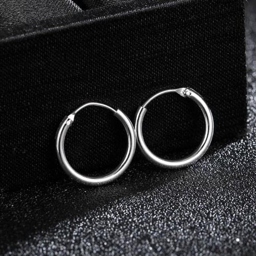 Hip Hop Men Earring Silver Color Small Circle Round Huggie Hoop Earrings for Women Ear Clip Bone Buckle Male Argollas Pendientes
