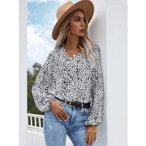 Chiffon Blouse Spot Printing Pullover V-neck Autumn Ladies Shirts Office Lady Casual Loose Tops Long Sleeve Sweet Women Blouses