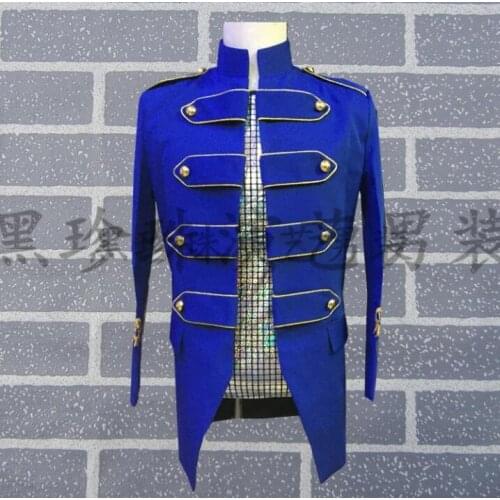 Stand Collar Blue Mens Suits Designs Stage Costumes For Singers Men Blazer Dance Clothes Jacket Star Style Dress Punk European