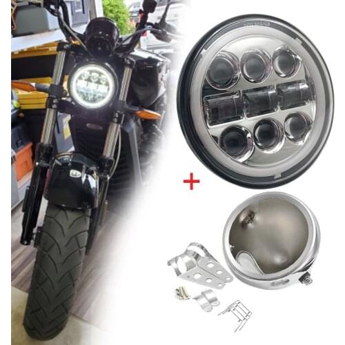 Universal Black 5.75 Inch Motorcycle Metal Projector DRL LED Front Headlight With Angel Eye + 5 3/4" Headlight Bracket