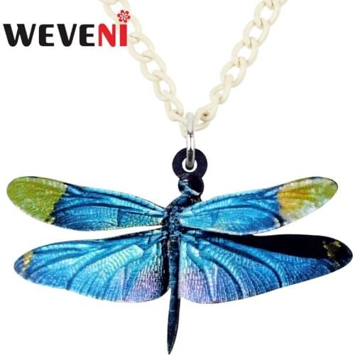 WEVENI Acrylic Trendy Blue Dragonfly Insect Necklace Pendant Chain Choker Collar Symmetry Jewelry For Women Girl Wholesale Gift