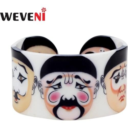 WEVENI Plastic Chinese Peking Opera Drama Facial Makeup Bangles Bracelets Fashion Ethnic Craft Jewelry For Women Girls Ladies