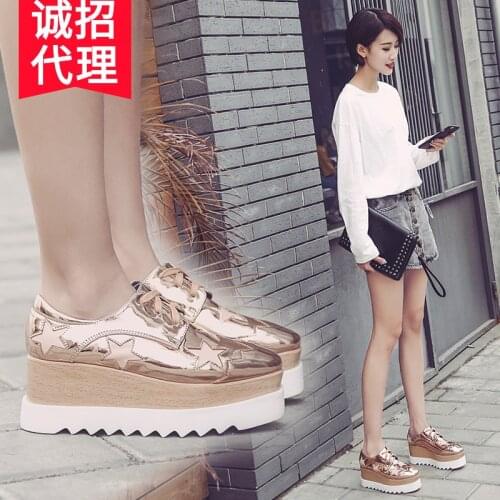 2021 Spring Star Shoes Platform Platform Shoes Lace-Up High-Heel Square Toe Wedges Women Casual Shoes British Style