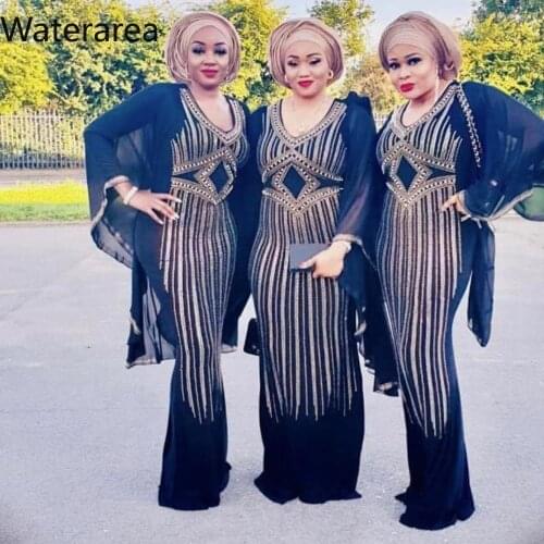 2019 Summer Dress Women O-Neck Big Swing Full Sleeve Beading Slim Mermaid Long Dress Summer Women Girl Party Night Dress KYT86